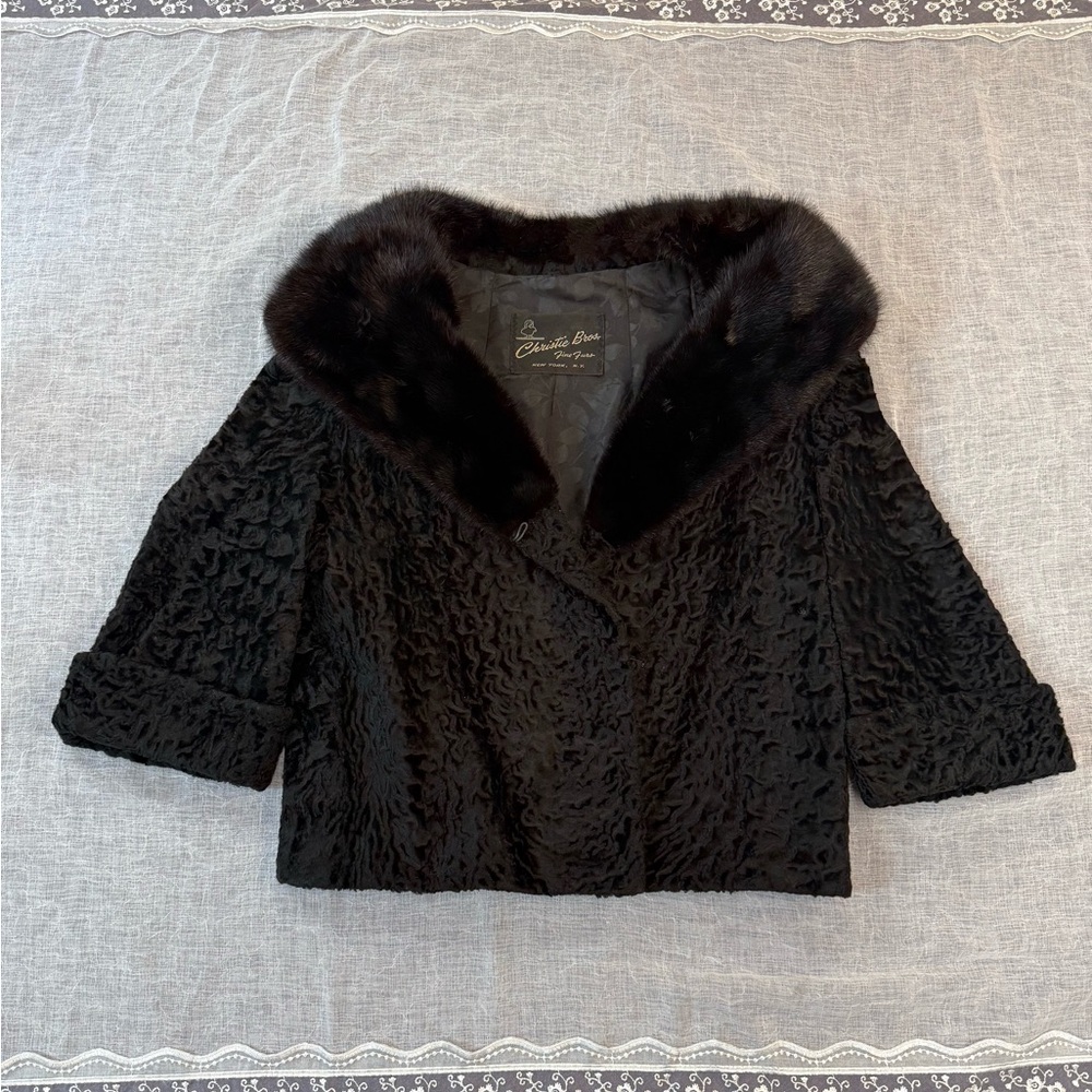 Christie Bro’s Vintage Black Persian lamb & Mink Fur quarter sleeve Jacket #39